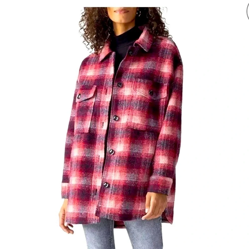 Sanctuary Plaid Town Jacket Woodland Plaid jacket coat burgundy size L New
